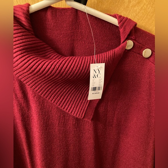 New York & Co Button Down Shoulder Turtleneck w/ Gold Buttons & Front Pockets - Picture 3 of 4